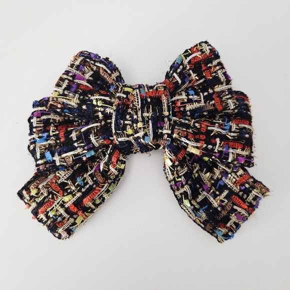 Multicolor Tweed bow brooch tie pin - Picture 9 of 11